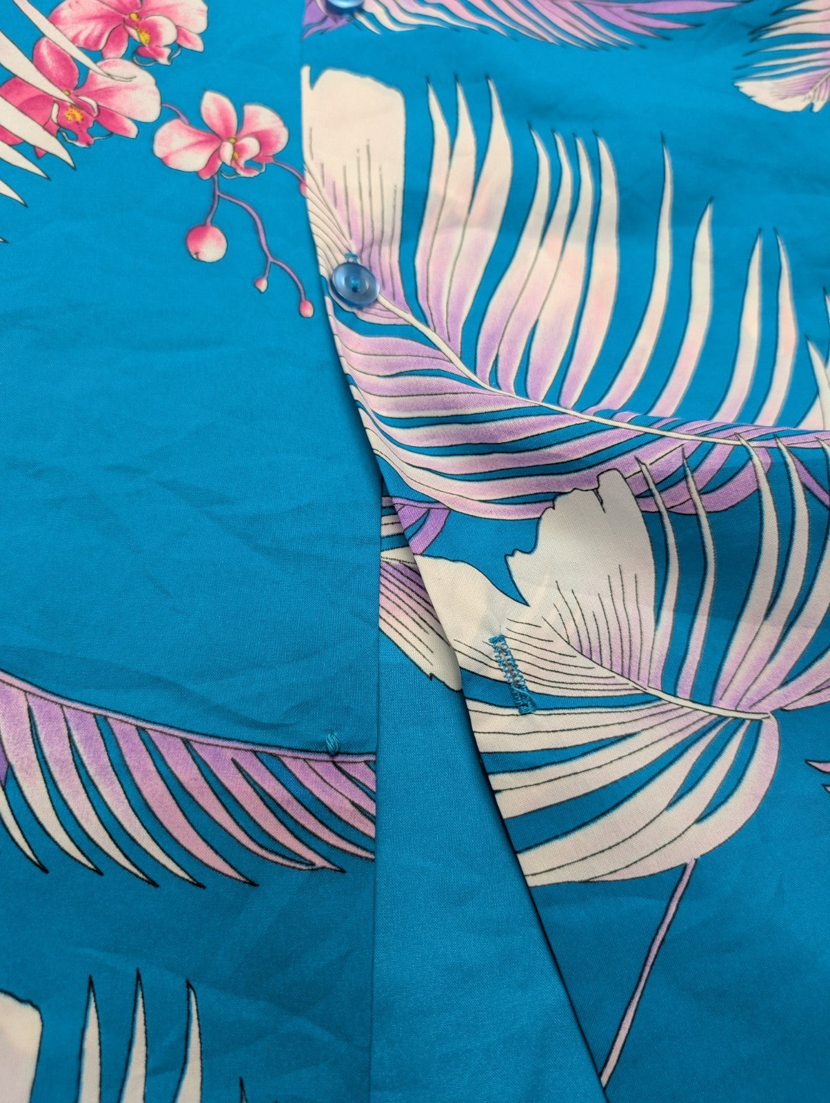 Chemise hawaïenne Helena's Made in Hawaii USA turquoise taille L #698h
