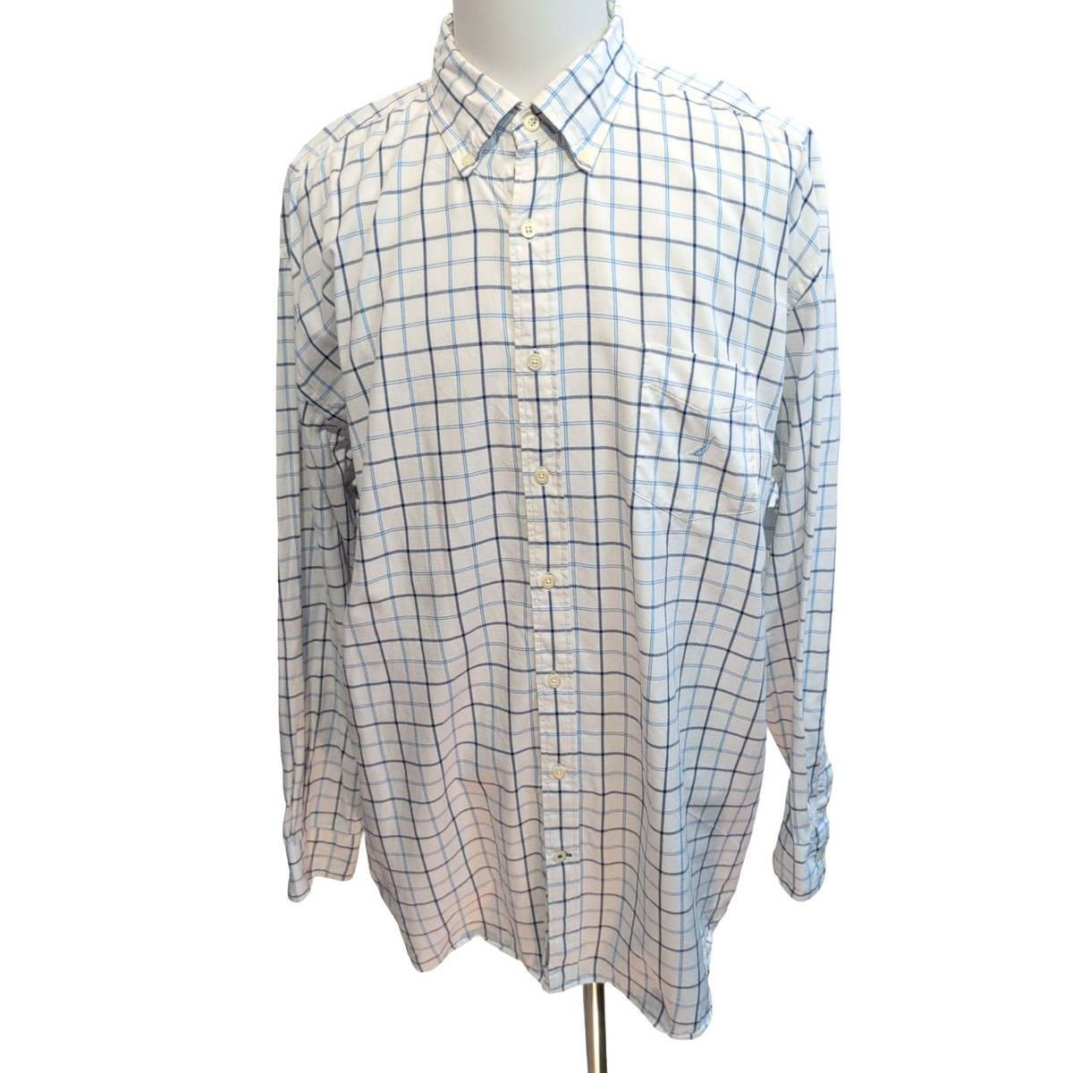 Nautica Chemise Vintage Blanche Carreaux Bleus Manches Longues Homme 3XL