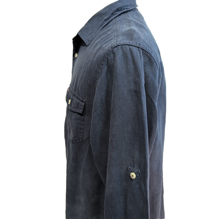 Chemise TOMMY HILFIGER 100% Lin Bleue Marine avec Poches Manches Longues - T.M