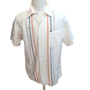 Chemise Hawaïenne Nautica M Blanc Rayures Gaufrées 100% Coton manches courtes