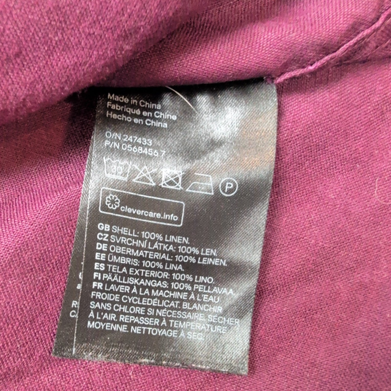 Chemise H&M 100% Lin Bordeaux Manches Longues Taille XL
