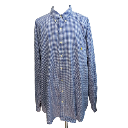 Chemise Ralph Lauren 4XLT Bleu Carreaux Coton Stretch Logo Jaune Grande Taille