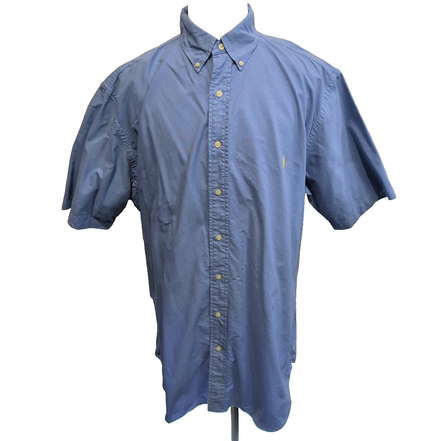Chemise Ralph Lauren XLT Bleu Ciel Logo Jaune Manches Courtes QR Code