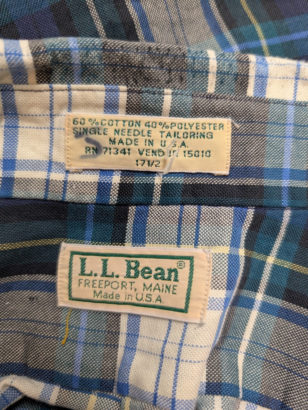Chemise manches courtes L.L. Bean bleu marine à carreaux taille XL