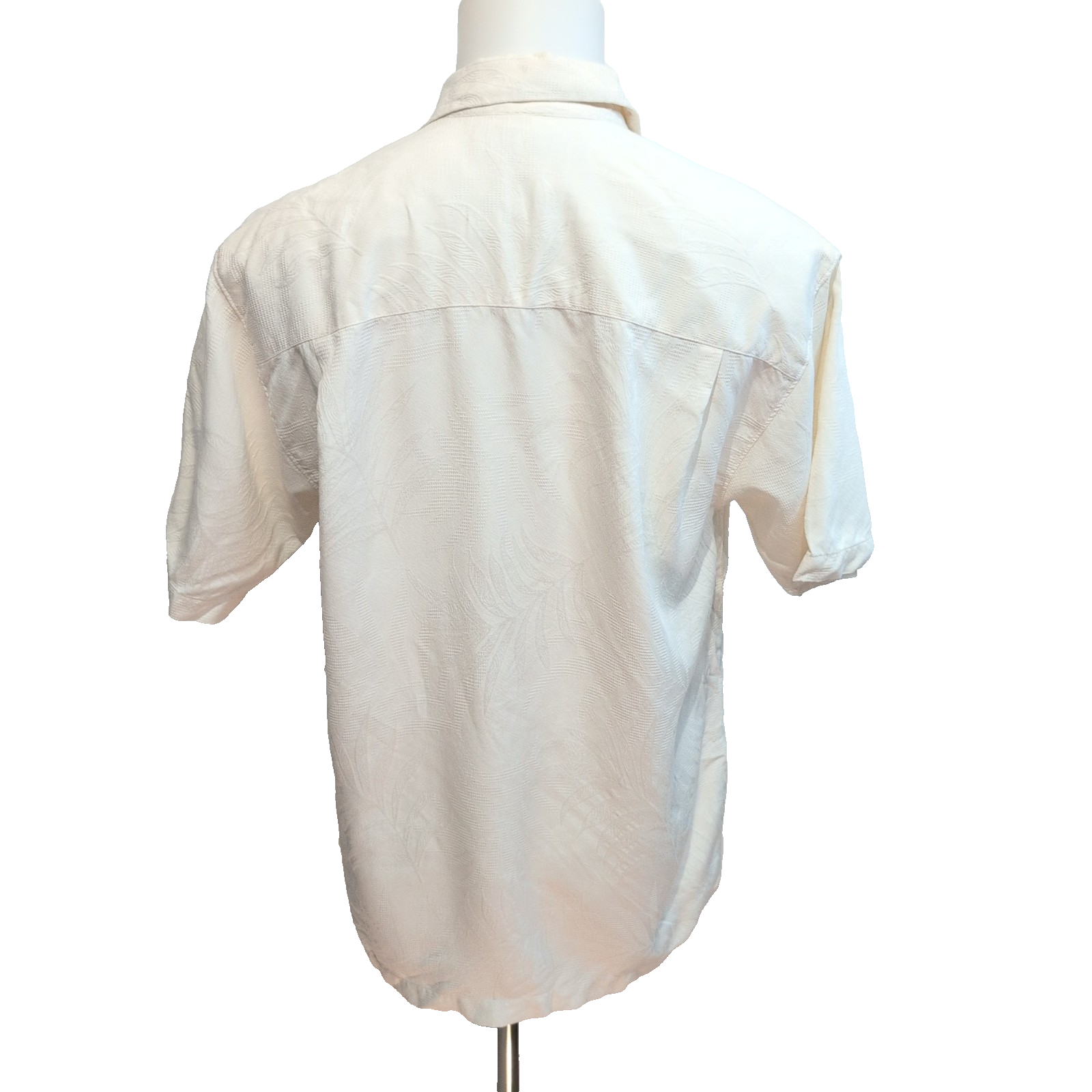 Chemise Hawaïenne Tommy Bahama Soie S Blanc Feuillage Gaufré Manches Courtes