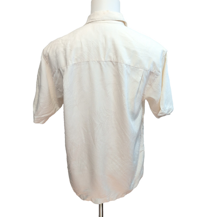 Chemise Hawaïenne Tommy Bahama Soie S Blanc Feuillage Gaufré Manches Courtes