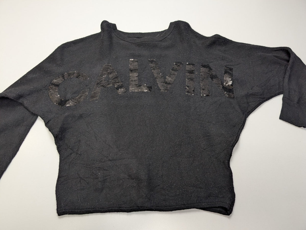 Pull Calvin Klein Jeans femme XS S noir paillettes manches chauve-souris