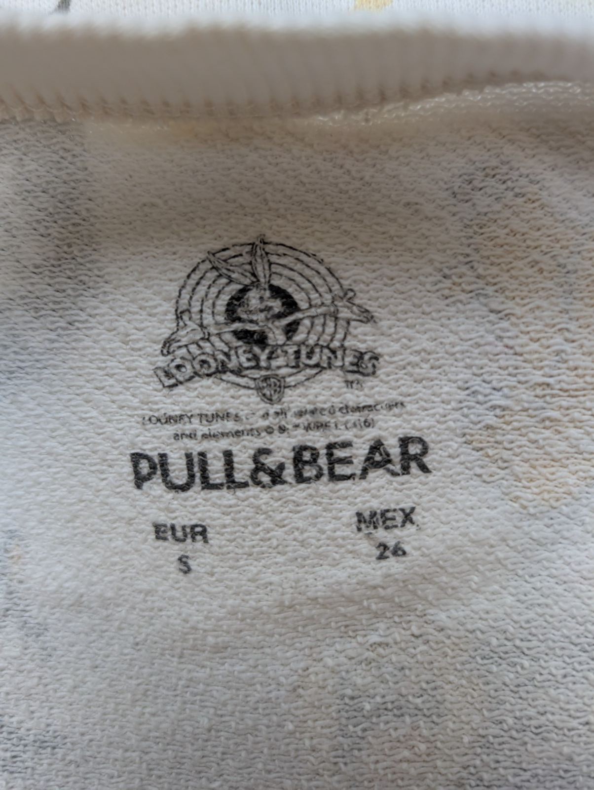 ✨ Sweat Pull & Bear Looney Tunes T. S - Col Rond Blanc Multi-Logos Vintage