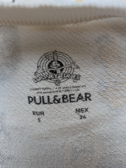 ✨ Sweat Pull & Bear Looney Tunes T. S - Col Rond Blanc Multi-Logos Vintage