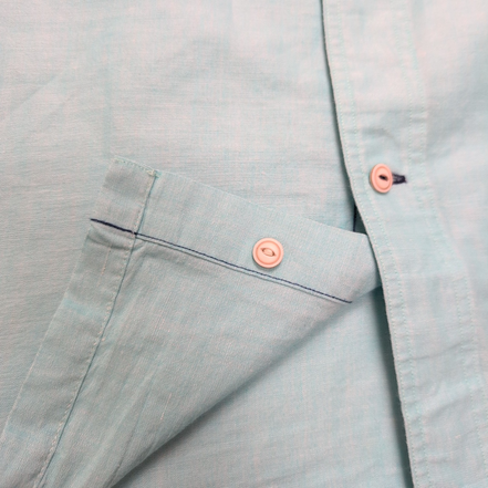 Chemise Nautica XXL/3XL Bleu Turquoise Uni Ramie (lin) Coton Manches Courtes