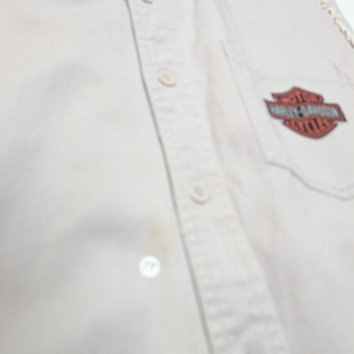 Chemise Harley Davidson L Sans Manches Crème Coton Logo Dos Poche