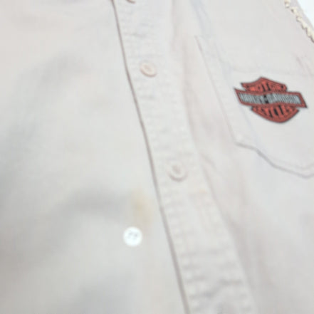 Chemise Harley Davidson L Sans Manches Crème Coton Logo Dos Poche