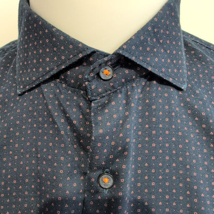 Chemise Denim & Flower Manches Longues Bleu Marine Motifs Coupe Cintrée T. XL