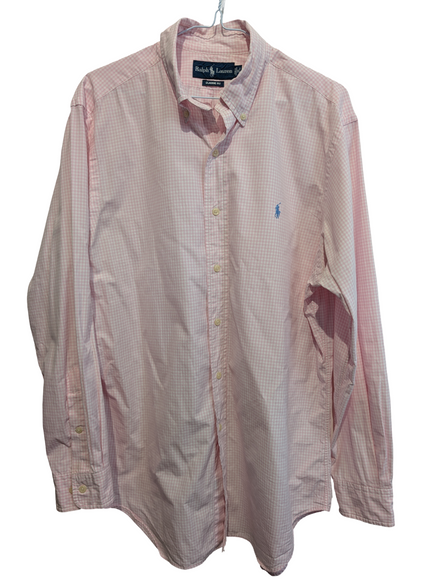 Chemise Ralph Lauren rose petits carreaux logo bleu ciel taille L #2555
