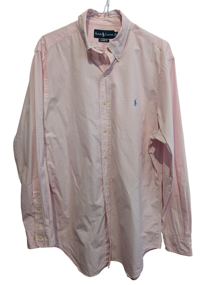 Chemise Ralph Lauren rose petits carreaux logo bleu ciel taille L #2555