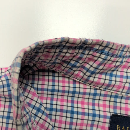 Chemise Ralph Lauren XL Coton Stretch Carreaux Bleu Rose Logo Bleu