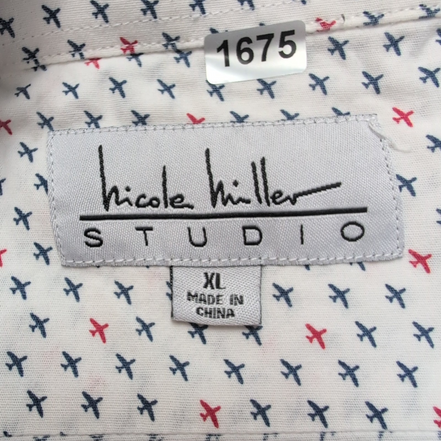 Chemise Nicole Miller XL blanche avions coton stretch manches courtes