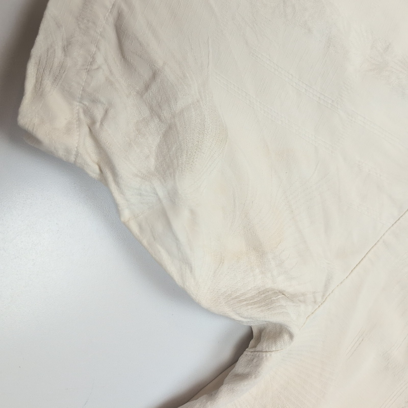 Chemise Hawaïenne Tommy Bahama XL 100% Soie Blanche Palmiers Boutons Bois