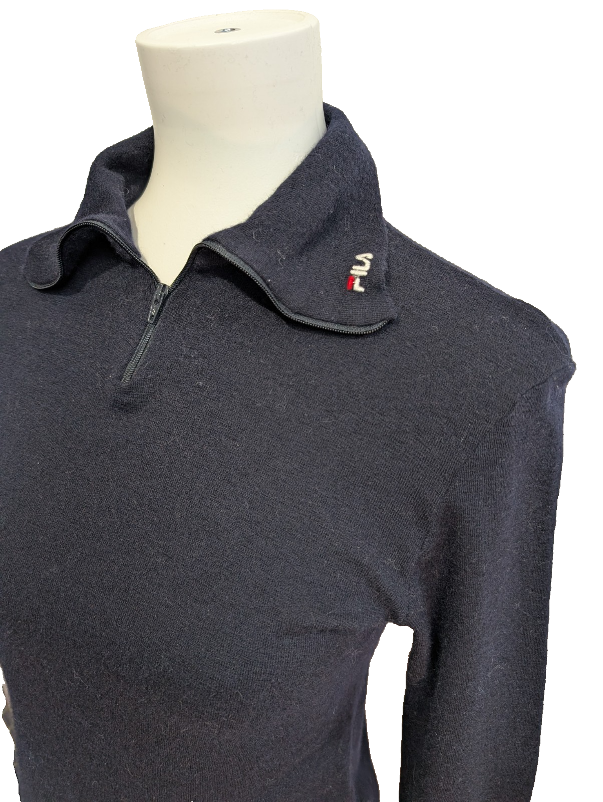 Pull Fila Vintage Femme Bleu Marine Col Zippé Toucher Cachemire - Taille 38