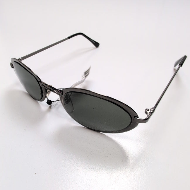 Lunettes de soleil Y2K Ovales Métal Chromé Foncé Branches Fines Verres Vert Fonc