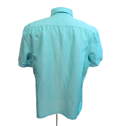 Chemise Nautica XXL/3XL Bleu Turquoise Uni Ramie (lin) Coton Manches Courtes