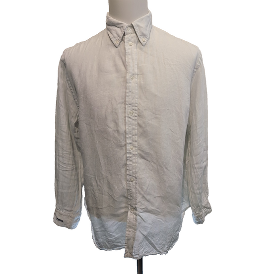 Chemise Polo Ralph Lauren L 100% Lin Blanche QR Code Broderie Poignet