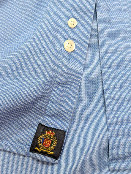 Chemise CHAPS vintage bleu uni logo brodé manches longues homme taille XL