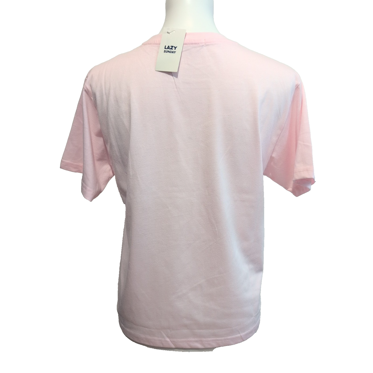 T-shirt Femme Lazy Sunday M Rose Cœur Graphique Neuf Étiquette Coton Polyester
