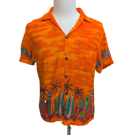 Chemise Hawaïenne IN GEAR M Rayonne Orange Palmiers Surf Manches Courtes