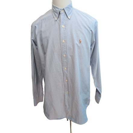 Chemise Ralph Lauren Blake M Bleu Clair Logo Marron Coton manches longues