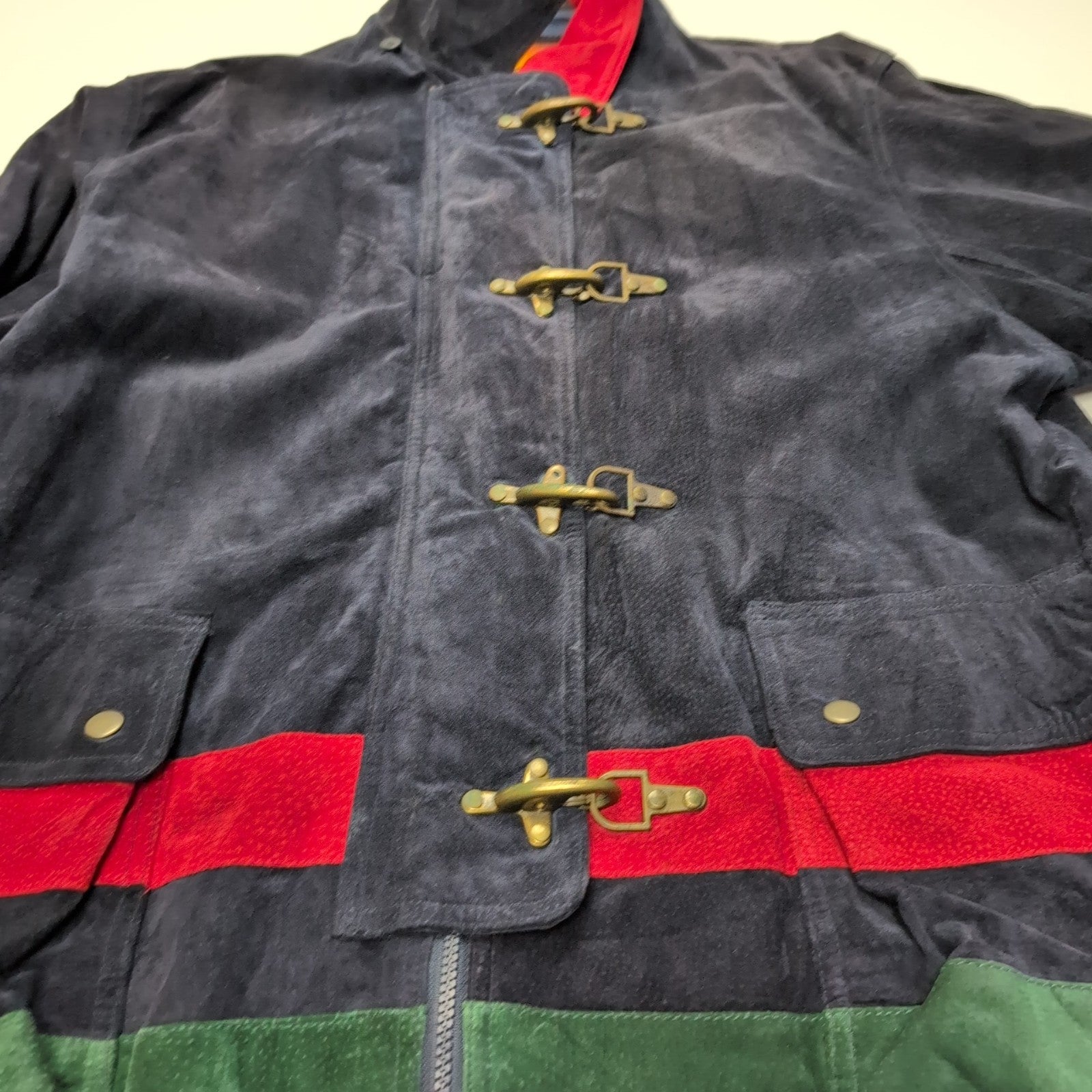 🌟 OUTBROOK Manteau / Veste Longue Nubuck Cuir VÉRITABLE BLEU MARINE T. 2XL |44c