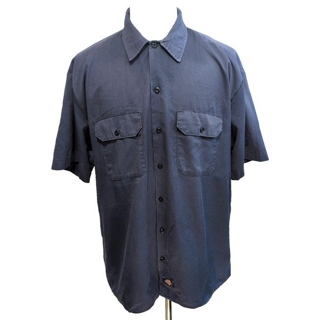 Chemise Dickies XL Bleu Marine Workwear Manches Courtes 2 Poches Logo