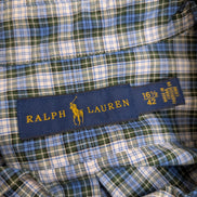 CHEMISE Ralph Lauren Homme L/XL CLASSIC FIT Bleu Vert Carreaux Logo Bleu