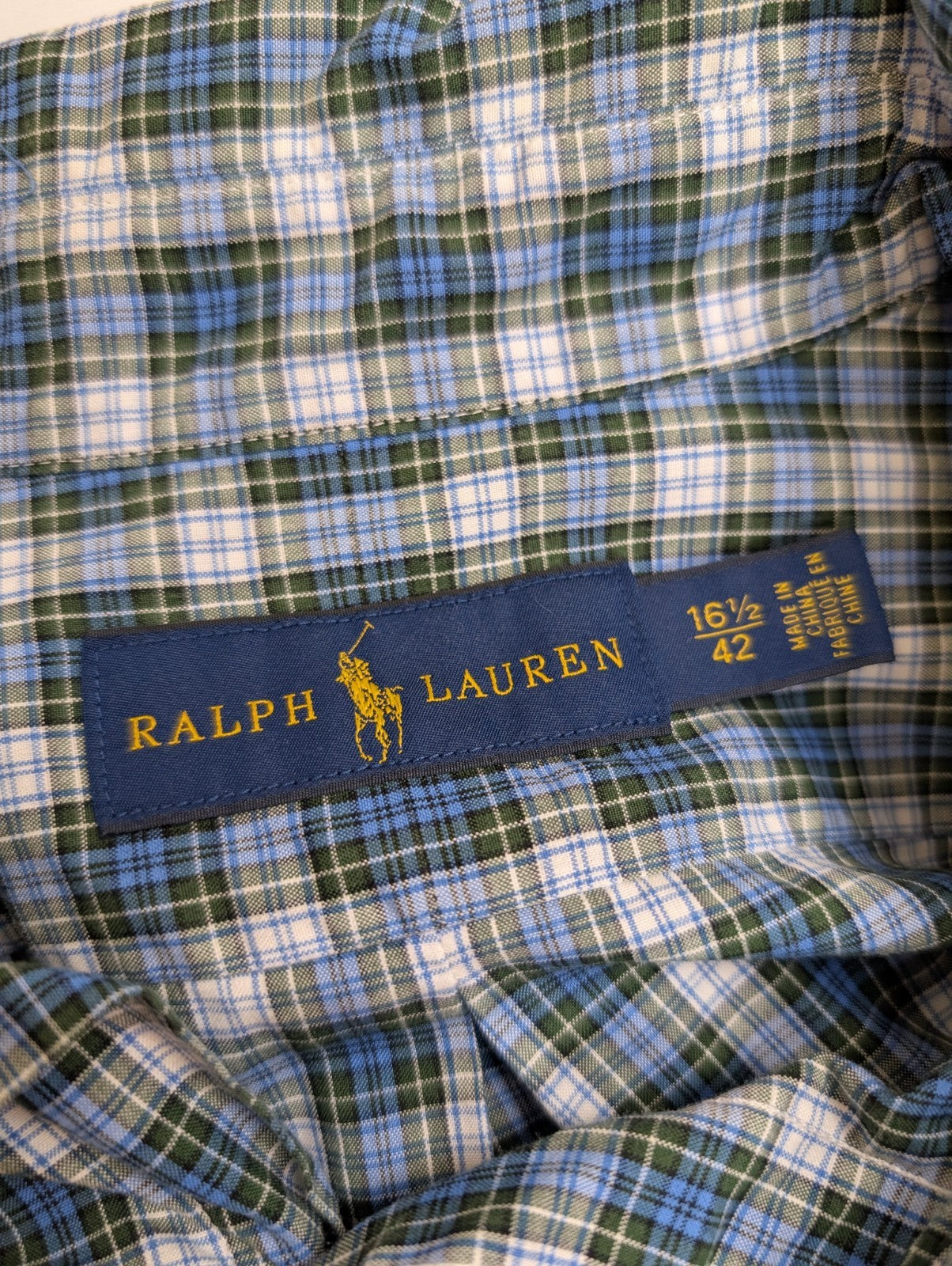 CHEMISE Ralph Lauren Homme L/XL CLASSIC FIT Bleu Vert Carreaux Logo Bleu