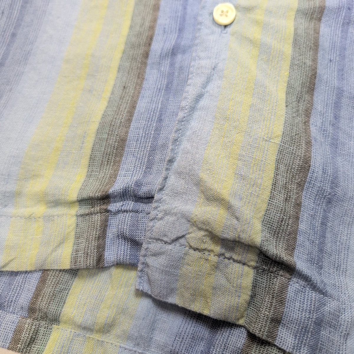 Chemise Breakwater 2XL Lin Vert Bleu Rayures Manche Courte Grande Taille