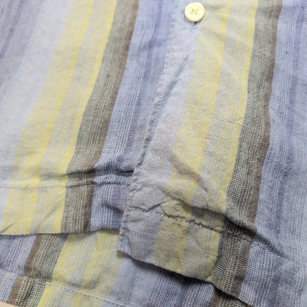 Chemise Breakwater 2XL Lin Vert Bleu Rayures Manche Courte Grande Taille