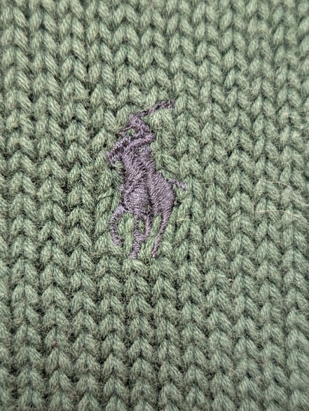 Pull POLO RALPH LAUREN Homme XL Vert Forêt Grosse Maille Logo Marine Vintage