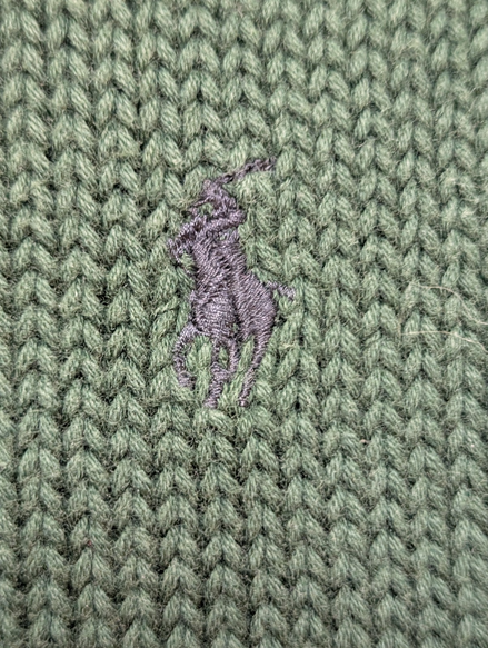 Pull POLO RALPH LAUREN Homme XL Vert Forêt Grosse Maille Logo Marine Vintage