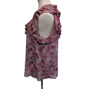 Haut Femme La Redoute Taille 40 Fleuri Rose Rouge Asymétrique Volants Neuf
