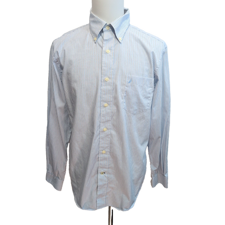 Chemise Nautica L Slim Fit Bleu Rayures Made in Mauritius Coton manches longues