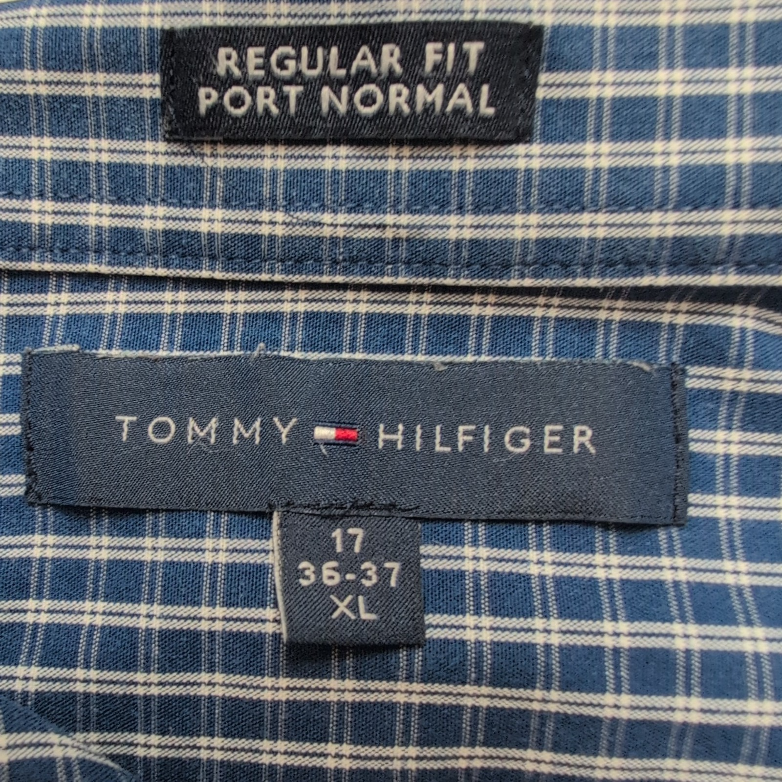 Chemise Tommy Hilfiger Bleu Foncé à Carreaux Manches Longues 1 Poche - Taille XL