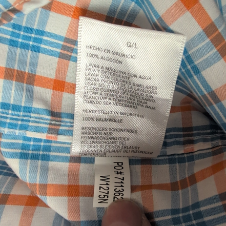 Chemise Nautica L Carreaux Bleu Orange 100% Coton Logo Brodé manches longues