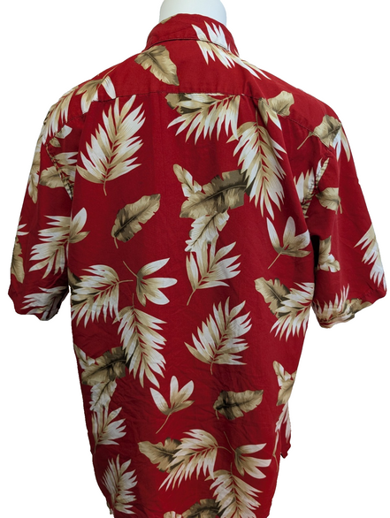 Chemise Hawaïenne Rouge - Motif Feuillage Tropical - Taille L/XL