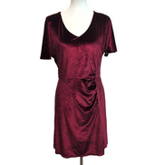 Robe Naf Naf T40 Velours Bordeaux Satiné Manches Courtes Neuve Étiquette
