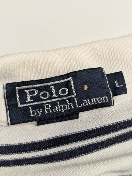 Polo manches courtes Polo Ralph Lauren blanc rayures bleu écusson golf taille L