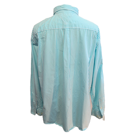 Chemise Tommy Hilfiger Homme XXL Turquoise Blanche Rayée Coton Poche