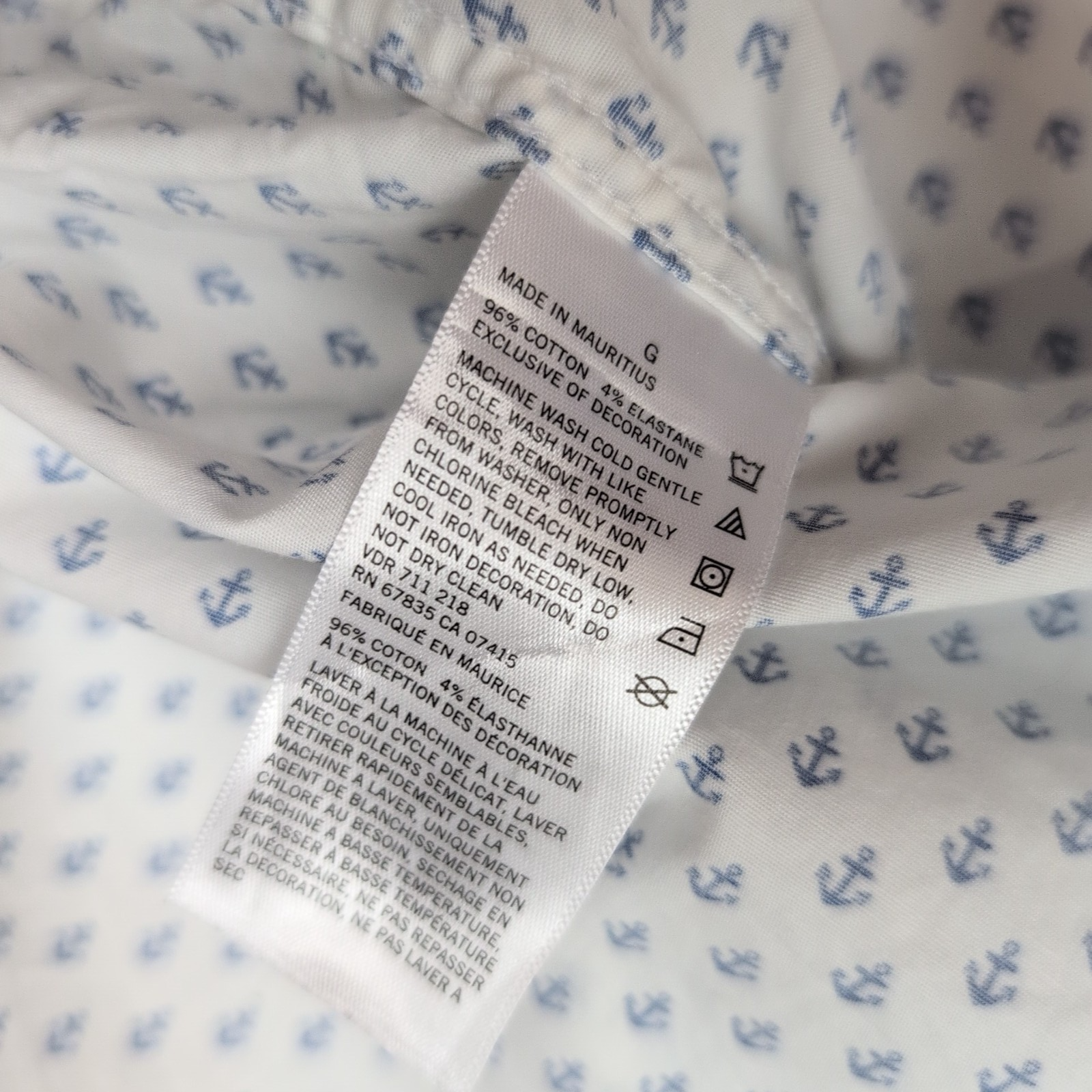 Chemise Nautica L Blanc Ancres Marines Manches courtes Stretch
