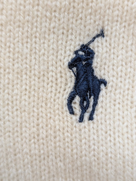 Pull Polo Ralph Lauren Col V 100% Laine d'Agneau Crème - Taille L