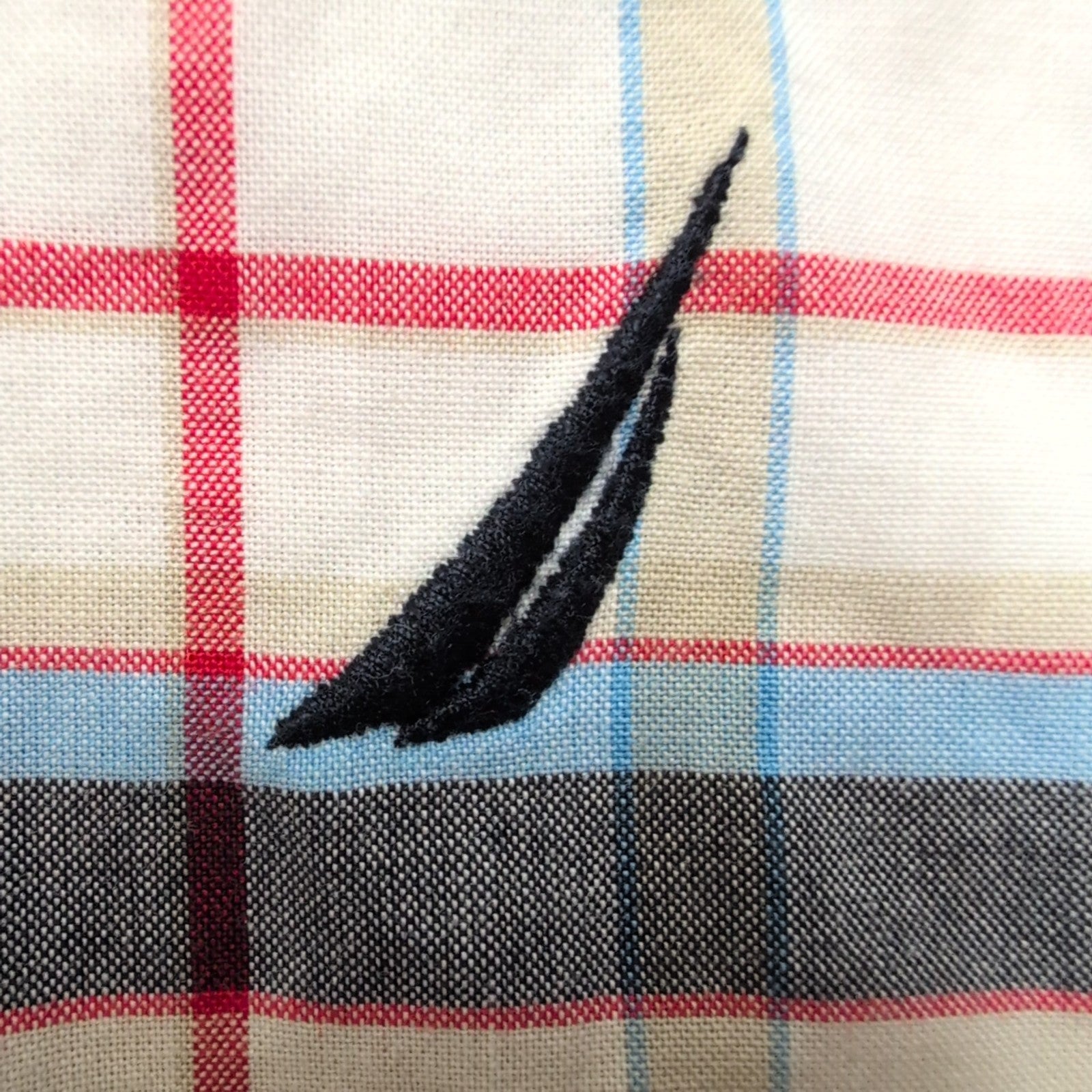 Chemise Nautica M Carreaux Bleu Gris Rouge Coton Manches Courtes