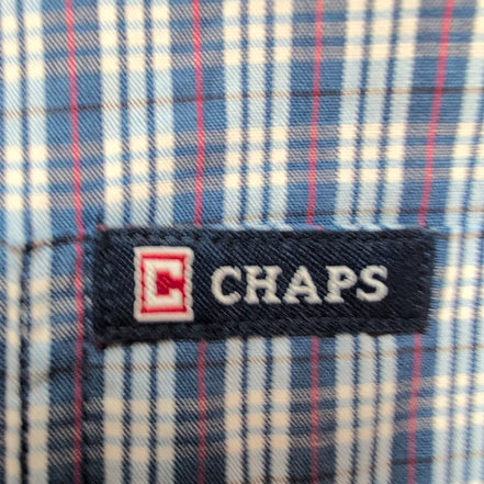 Chemise Chaps modèle Easy Care carreaux bleu et rouge poche M